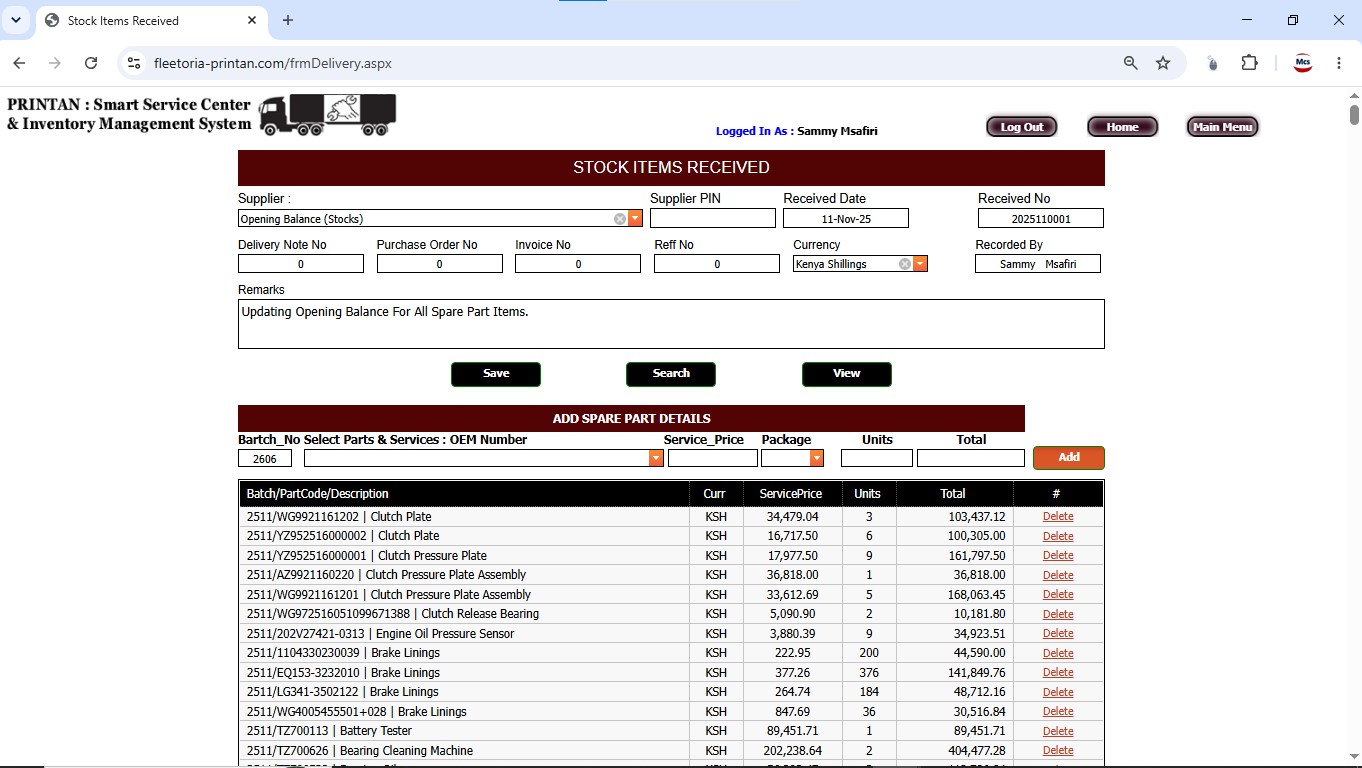 Spare parts inventory